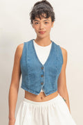 V-neck Sleeveless Denim Vest