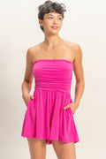 Strapless Shirred Waist Romper