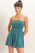 Strapless Shirred Waist Romper