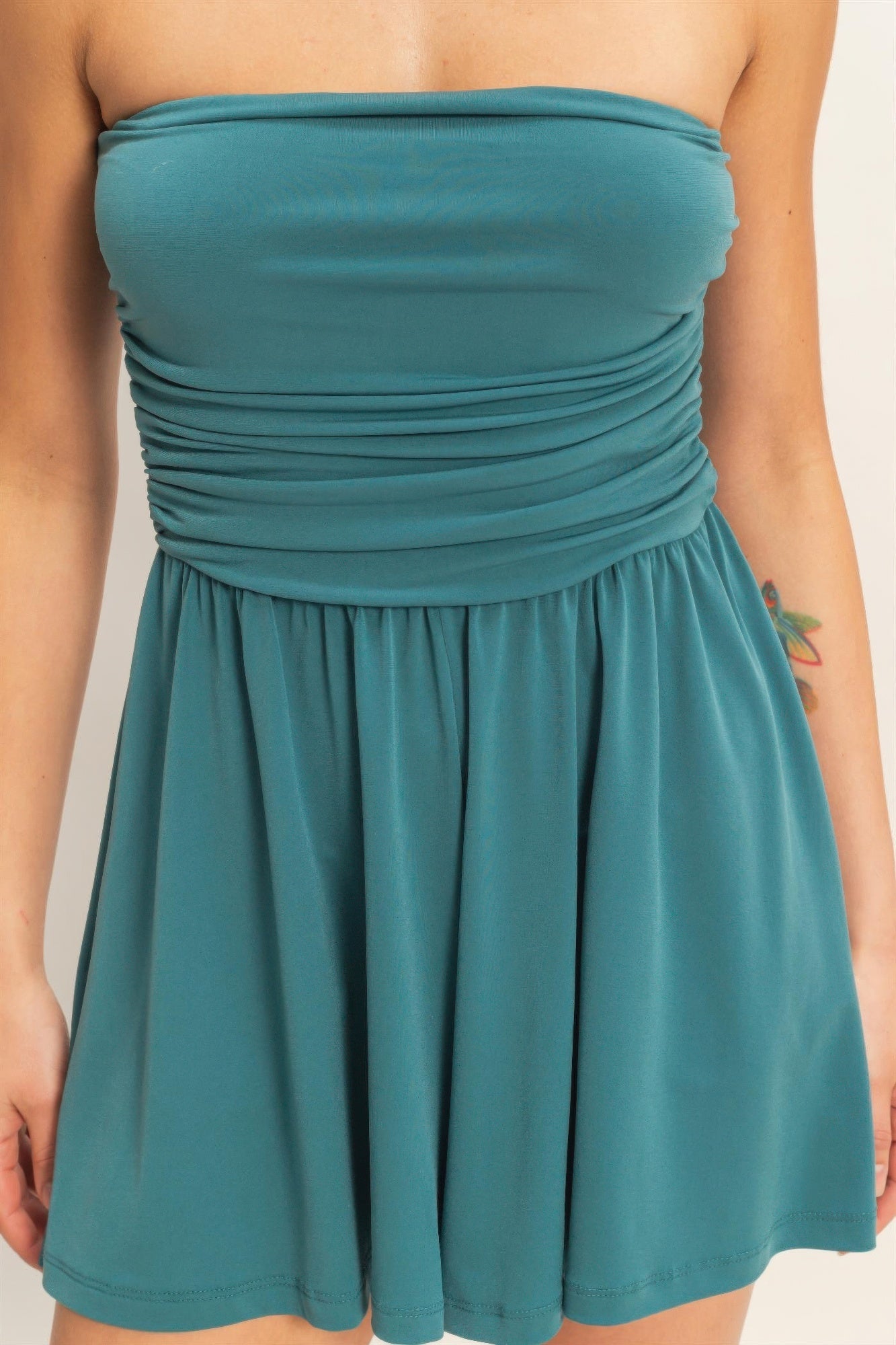 Strapless Shirred Waist Romper