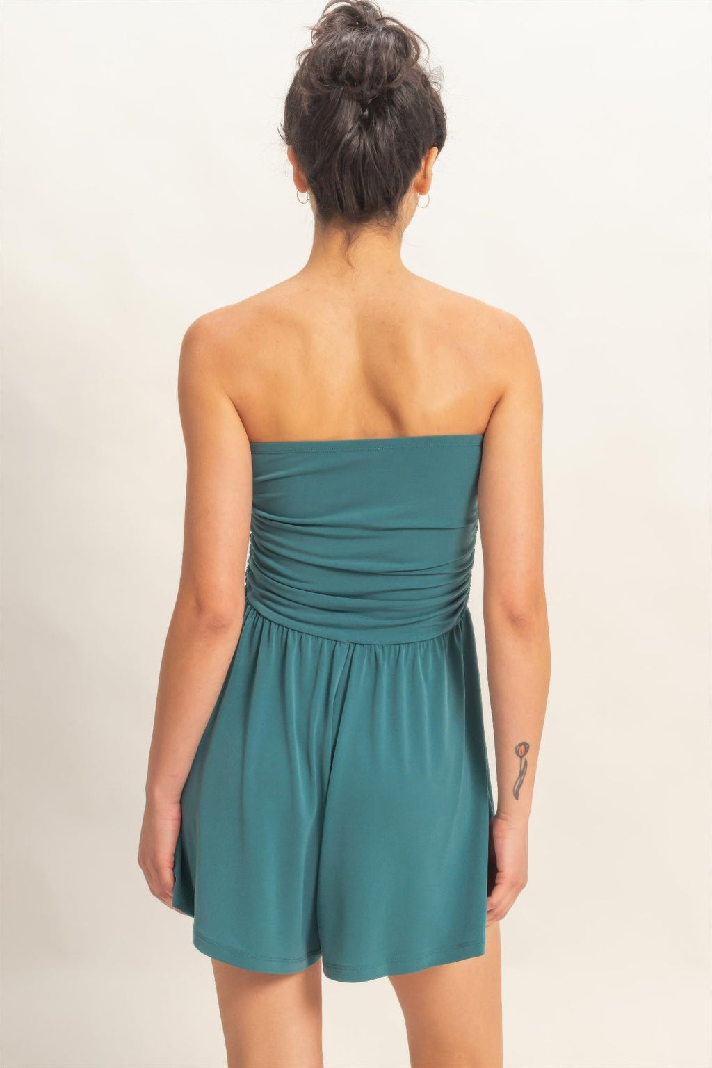 Strapless Shirred Waist Romper