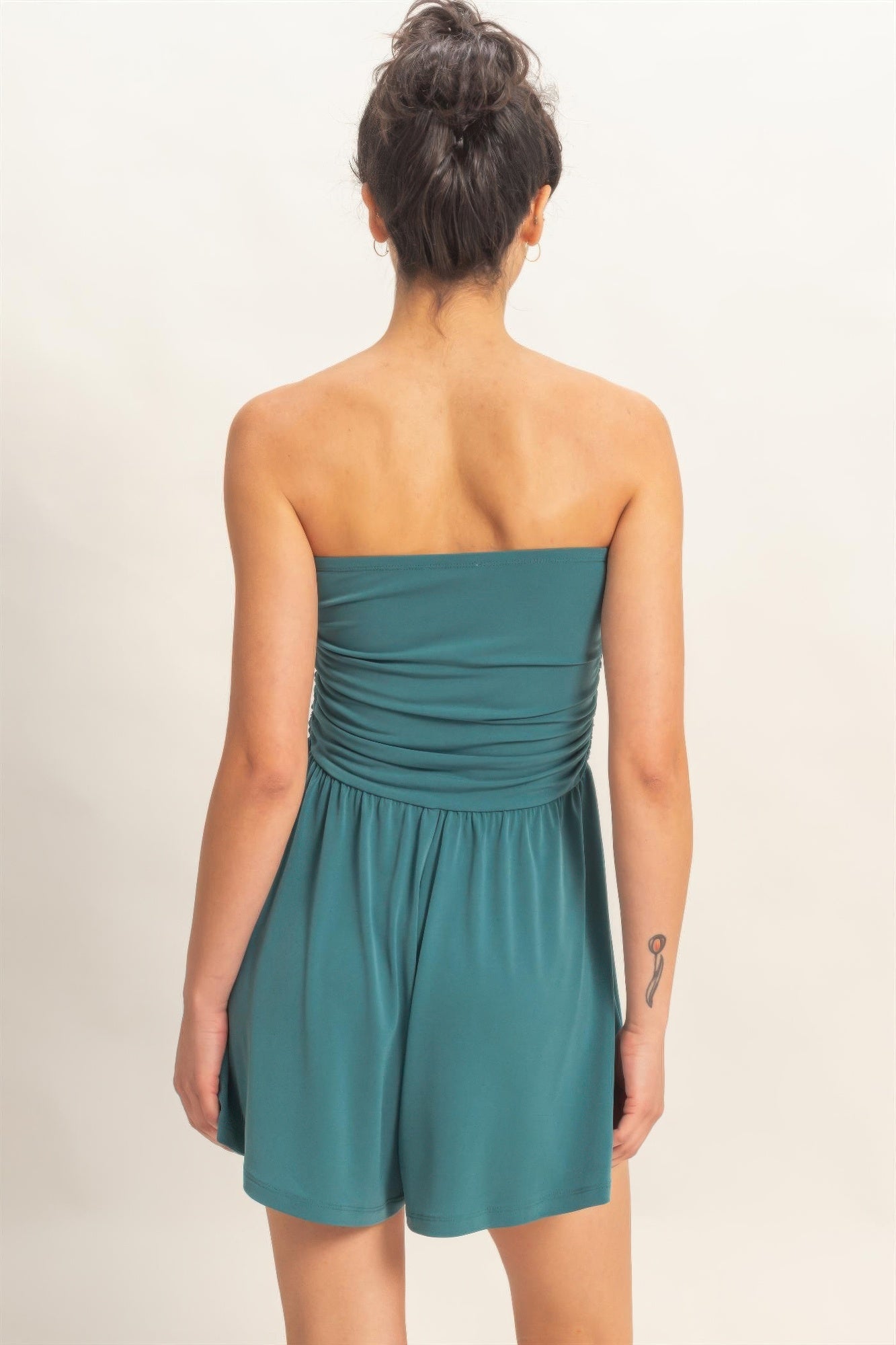 Strapless Shirred Waist Romper