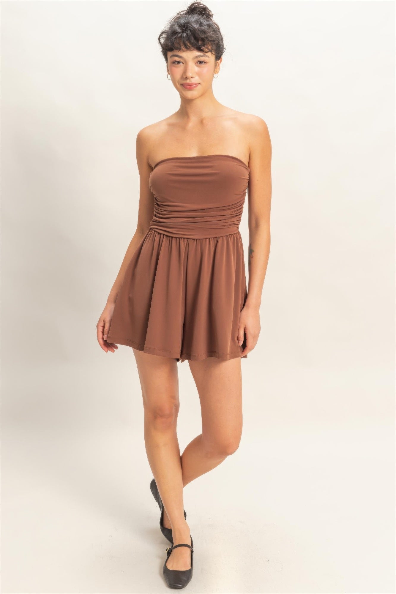 Strapless Shirred Waist Romper