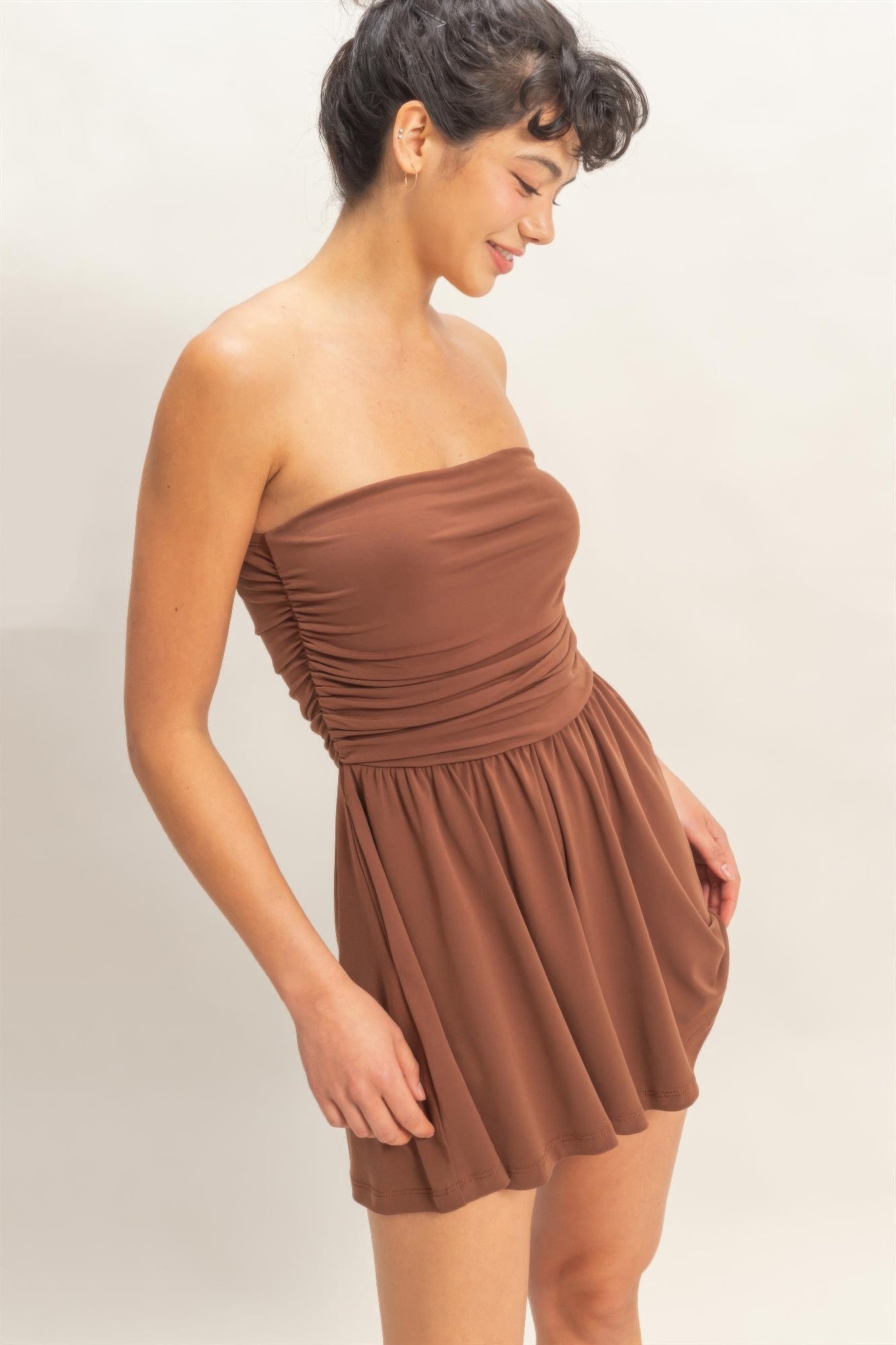 Strapless Shirred Waist Romper