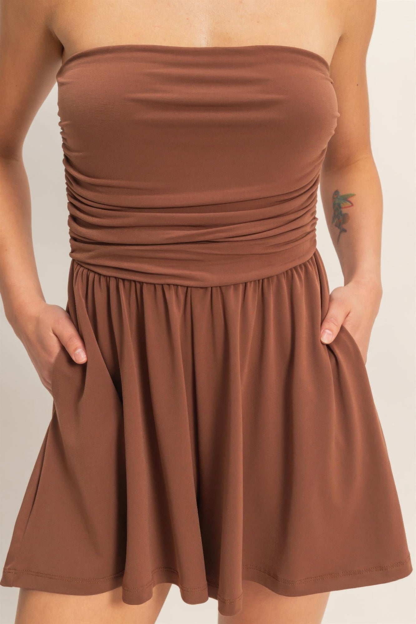 Strapless Shirred Waist Romper