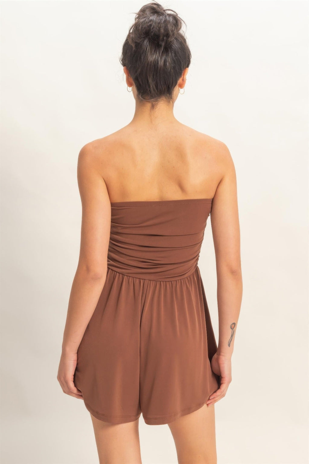 Strapless Shirred Waist Romper