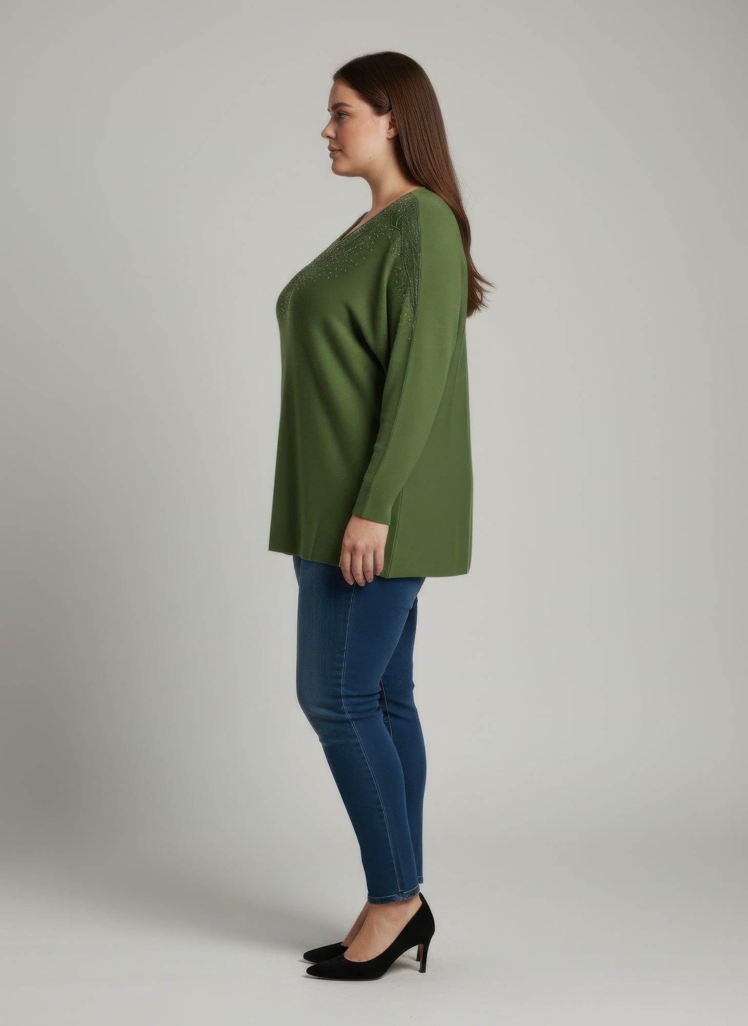 Scarlet Embellished Neckline Dolman Sleeve Tunic Top