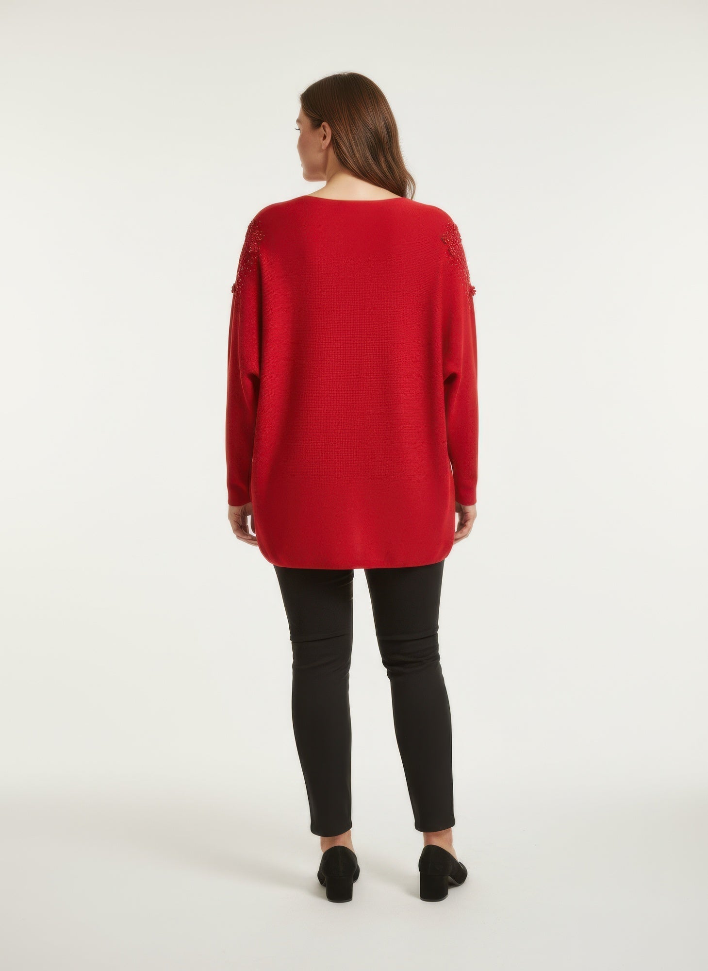 Crimson Lace Embellished Knit Tunic Top