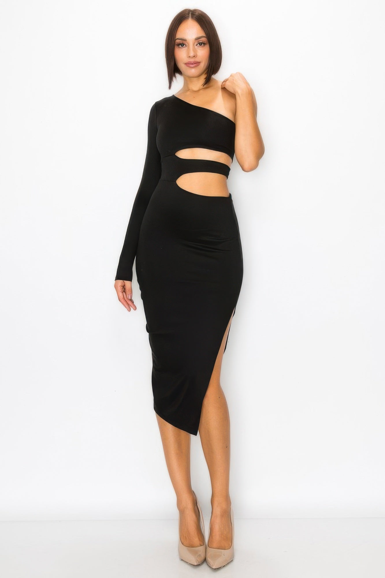 One Shoulder Maxi Dress With Waist Cut Out