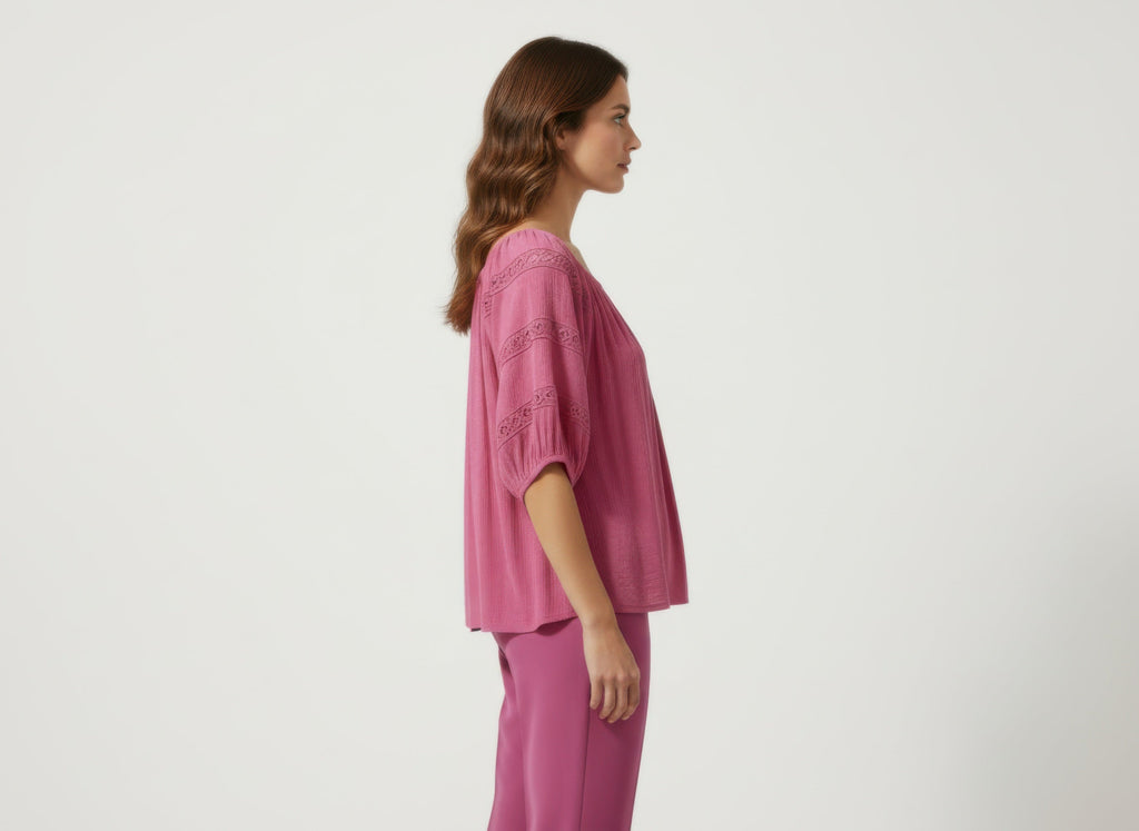 Unique Spectrum Solid Short Sleeve Blouse