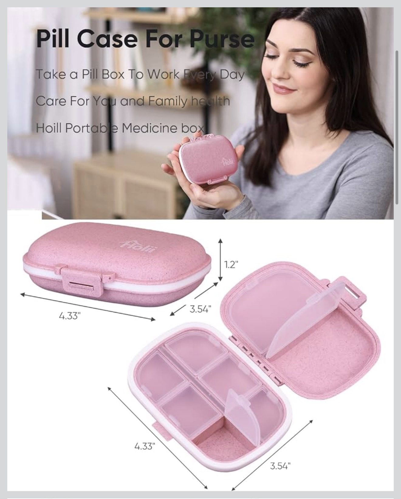 Daily Pill Organizer Pink 8 Compartment Travel Medicine Case Weekly