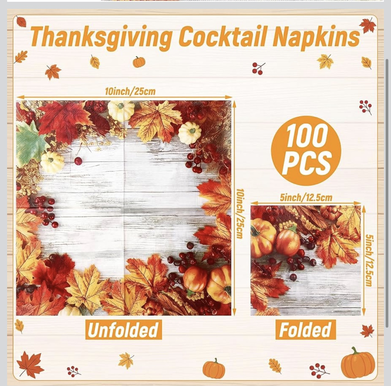 Thanksgiving Paper Napkin Set 200 Count Cocktail and Guest Towel Pumpkin Fall