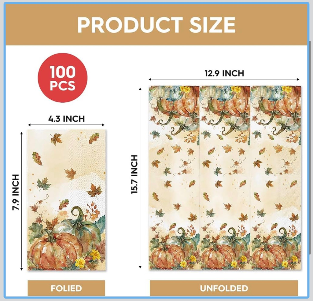 Thanksgiving Paper Napkin Set 200 Count Cocktail and Guest Towel Pumpkin Fall