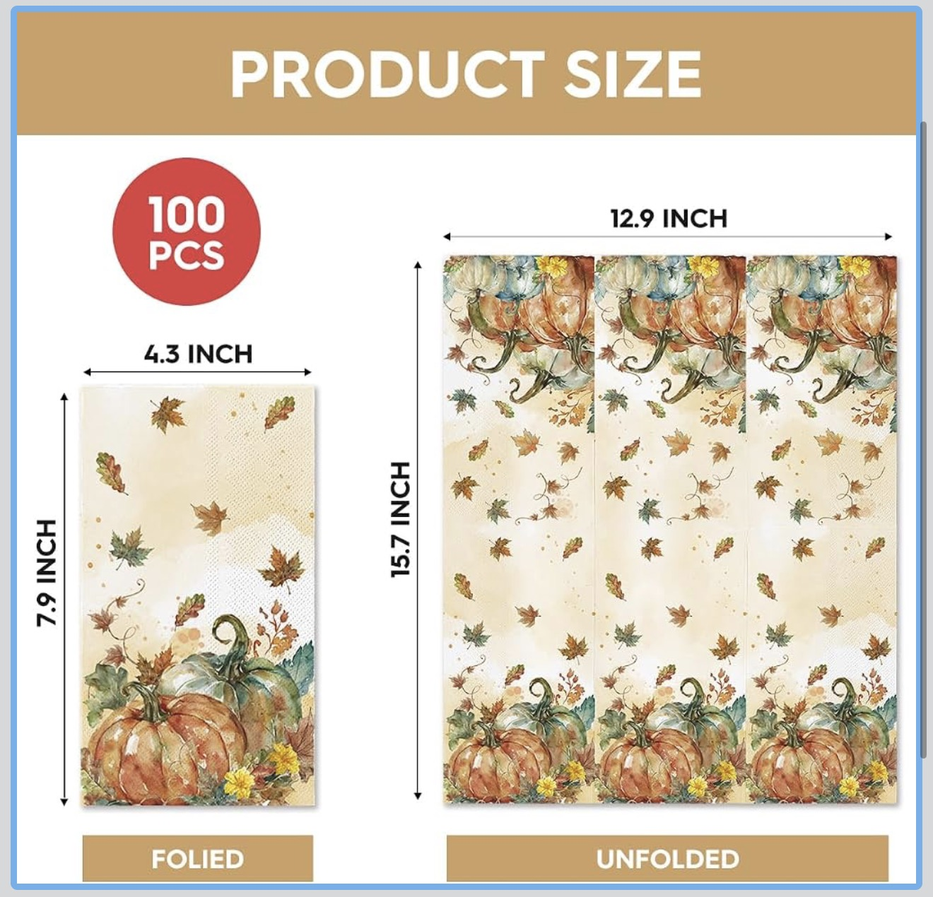 Thanksgiving Paper Napkin Set 200 Count Cocktail and Guest Towel Pumpkin Fall