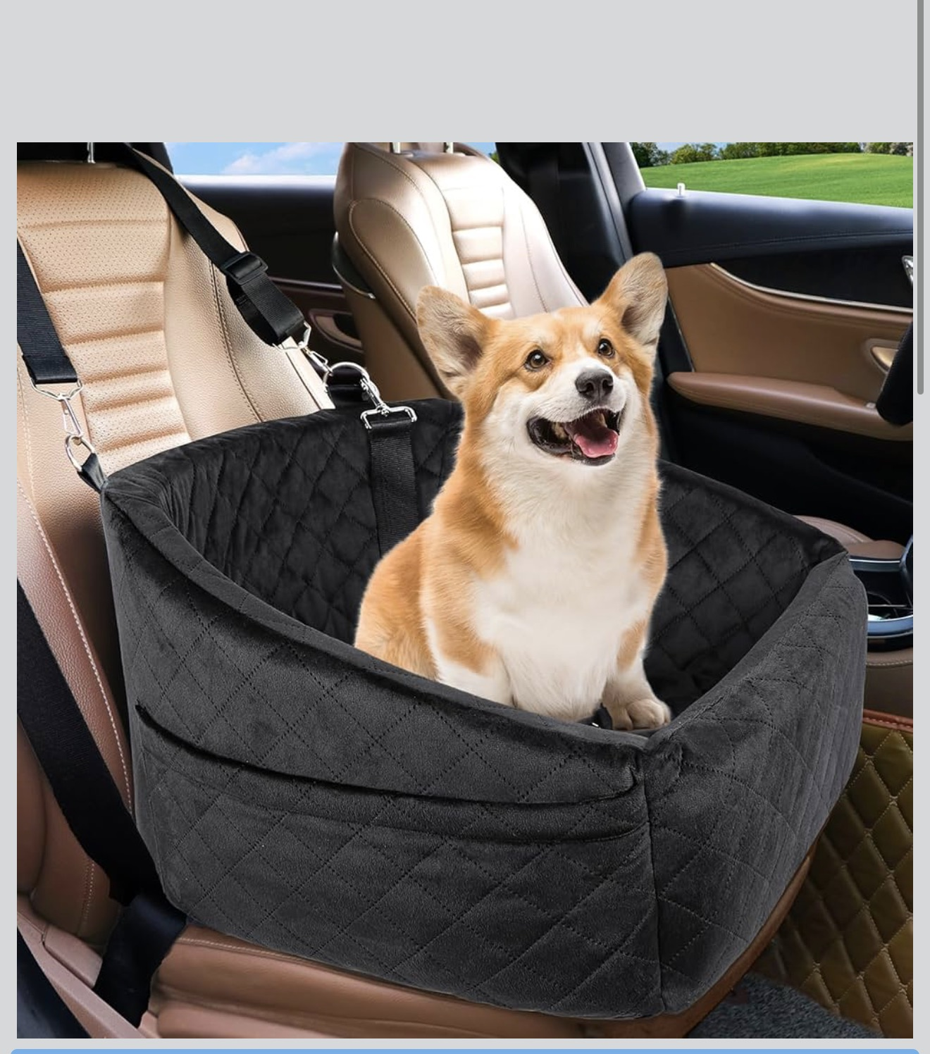 Dog Car Seat Booster Travel Bed Black Quilted Washable with Storage Pockets