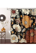 Fabric Shower Curtain 72x72 Boho Floral Black Cream Rust Botanical