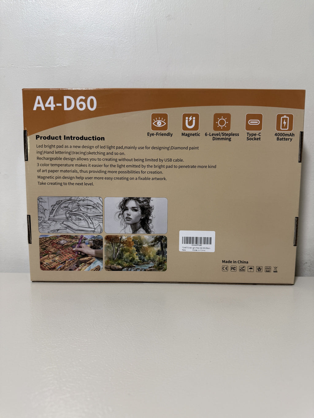 A4 LED Light Pad Rechargeable 4000mAh Tracing Box Diamond Painting Black
