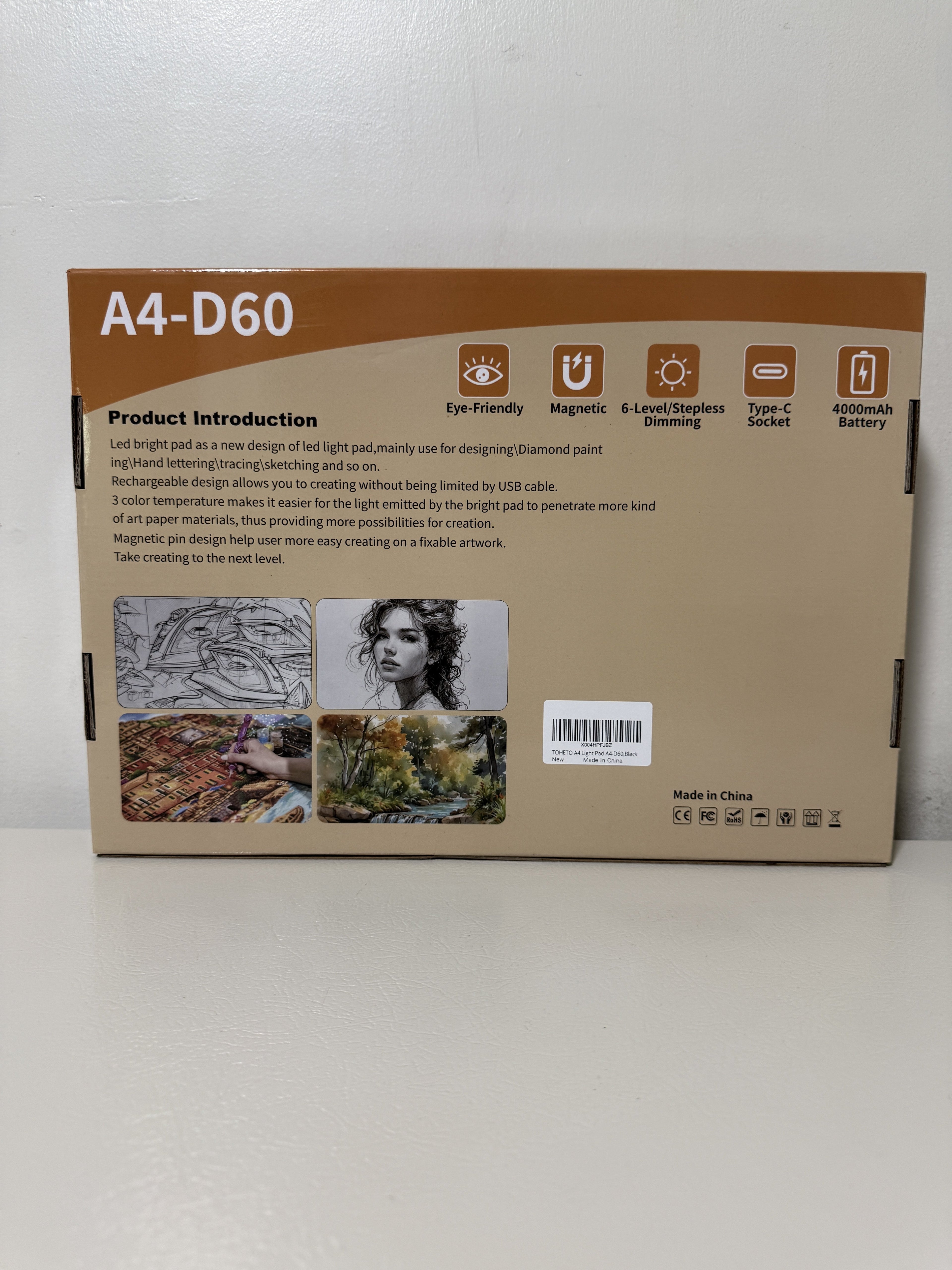A4 LED Light Pad Rechargeable 4000mAh Tracing Box Diamond Painting Black