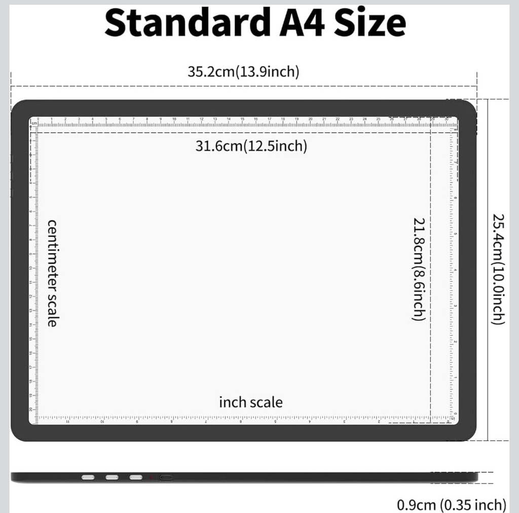 A4 LED Light Pad Rechargeable 4000mAh Tracing Box Diamond Painting Black