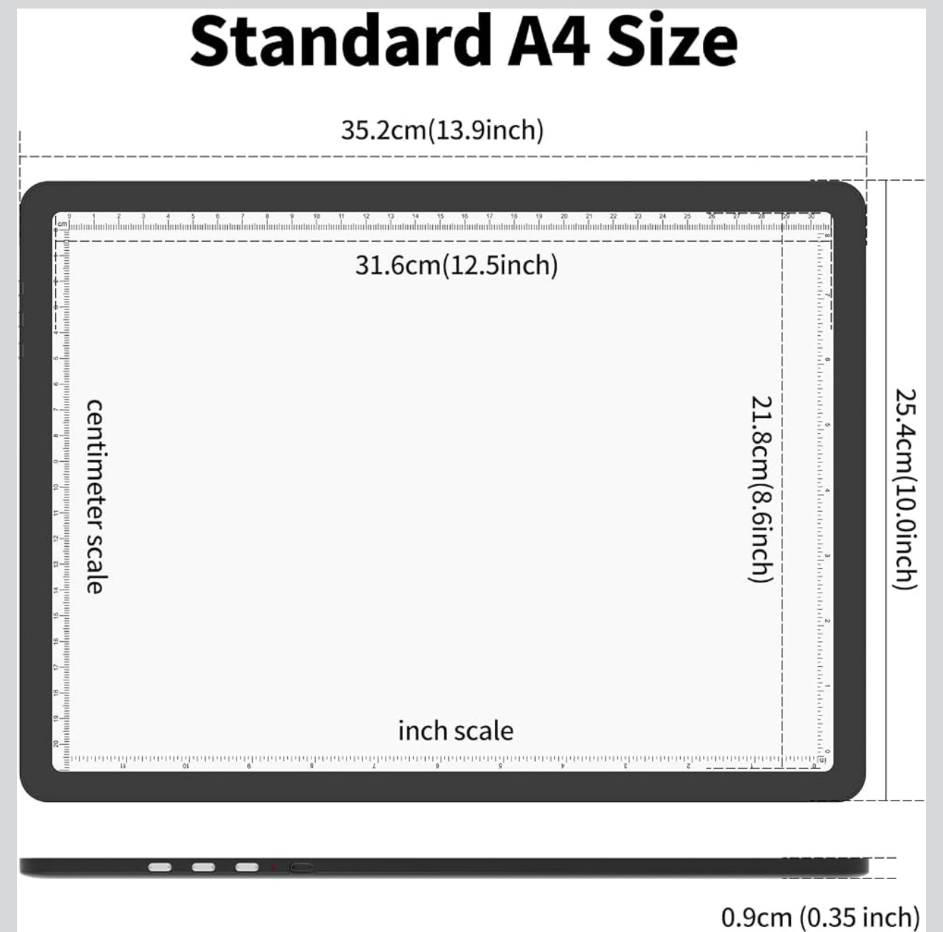 A4 LED Light Pad Rechargeable 4000mAh Tracing Box Diamond Painting Black