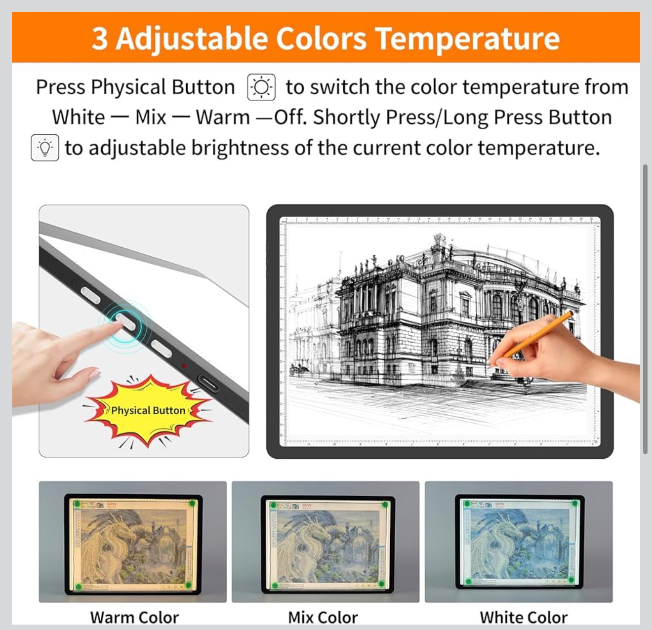 A4 LED Light Pad Rechargeable 4000mAh Tracing Box Diamond Painting Black