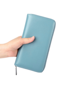 Womens Accordion Wallet 36 Card Slots RFID Blocking Zip Around Sky Blue