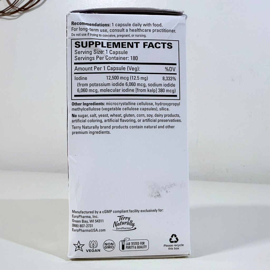 Terry Naturally Tri-Iodine 12.5 mg 180 Capsules Vegan 6 Month Supply EXP 09/2028