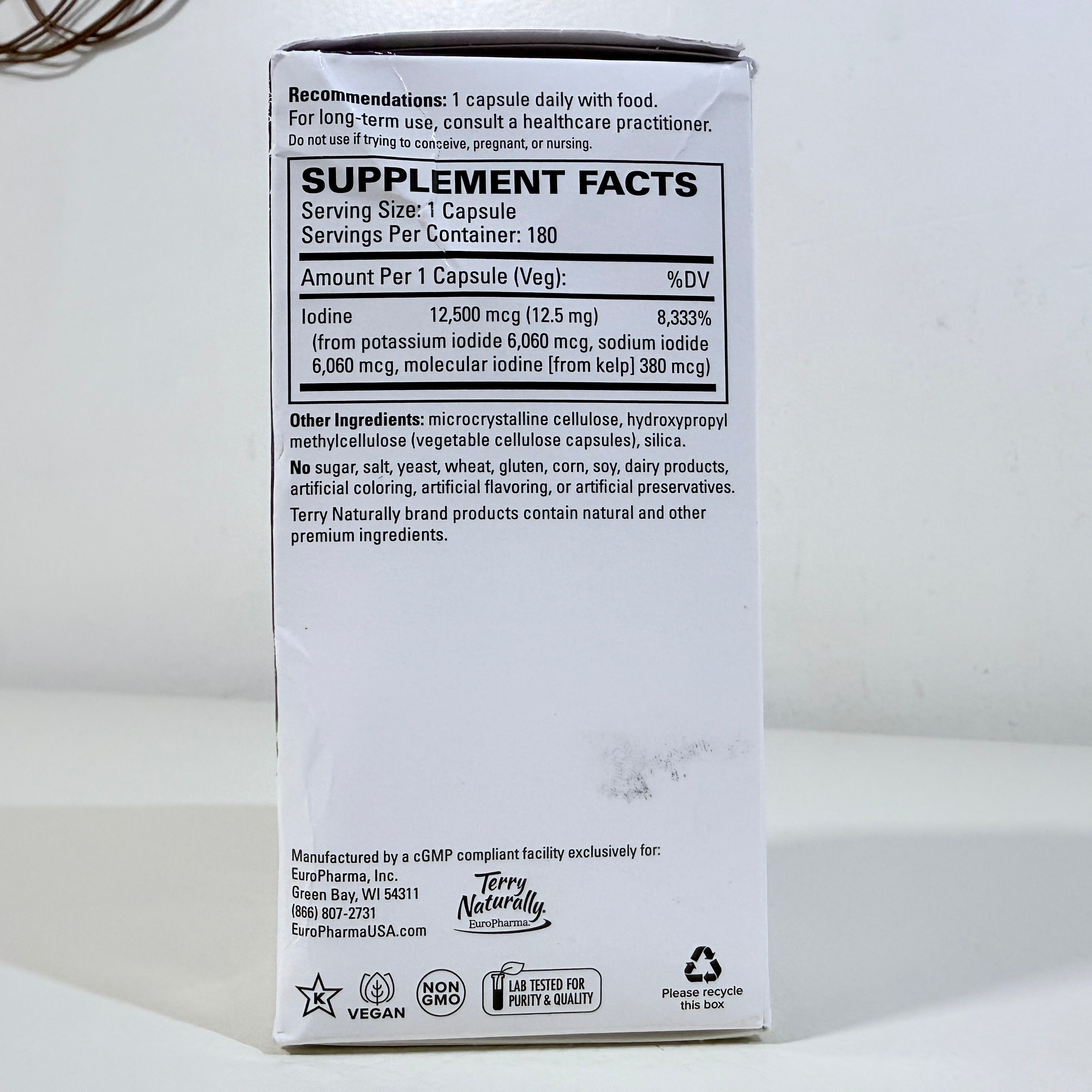 Terry Naturally Tri-Iodine 12.5 mg 180 Capsules Vegan 6 Month Supply EXP 09/2028