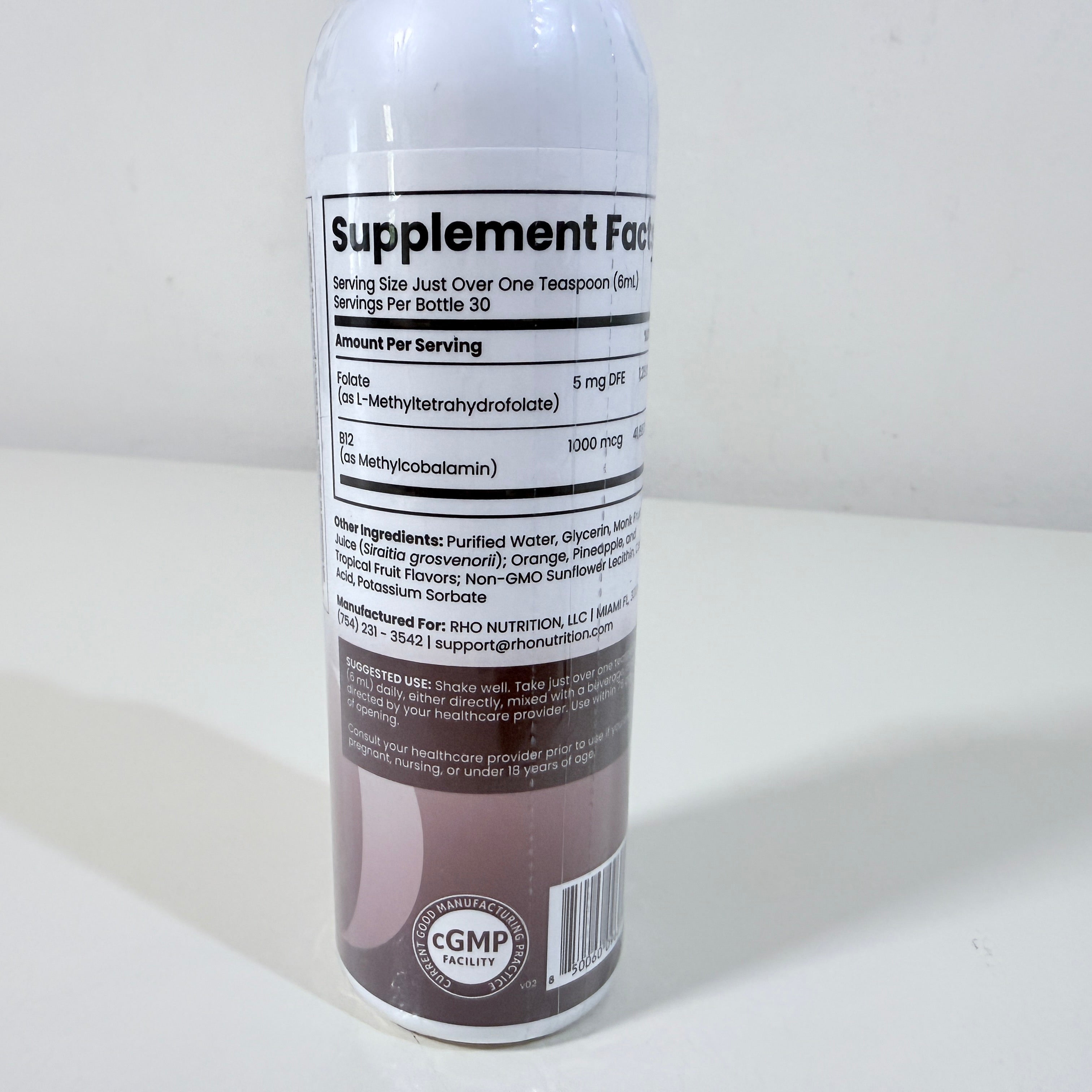 Rho Nutrition Liposomal Methylfolate 5-MTHF + B12 Complex 6 fl oz Liquid BB 02/2028