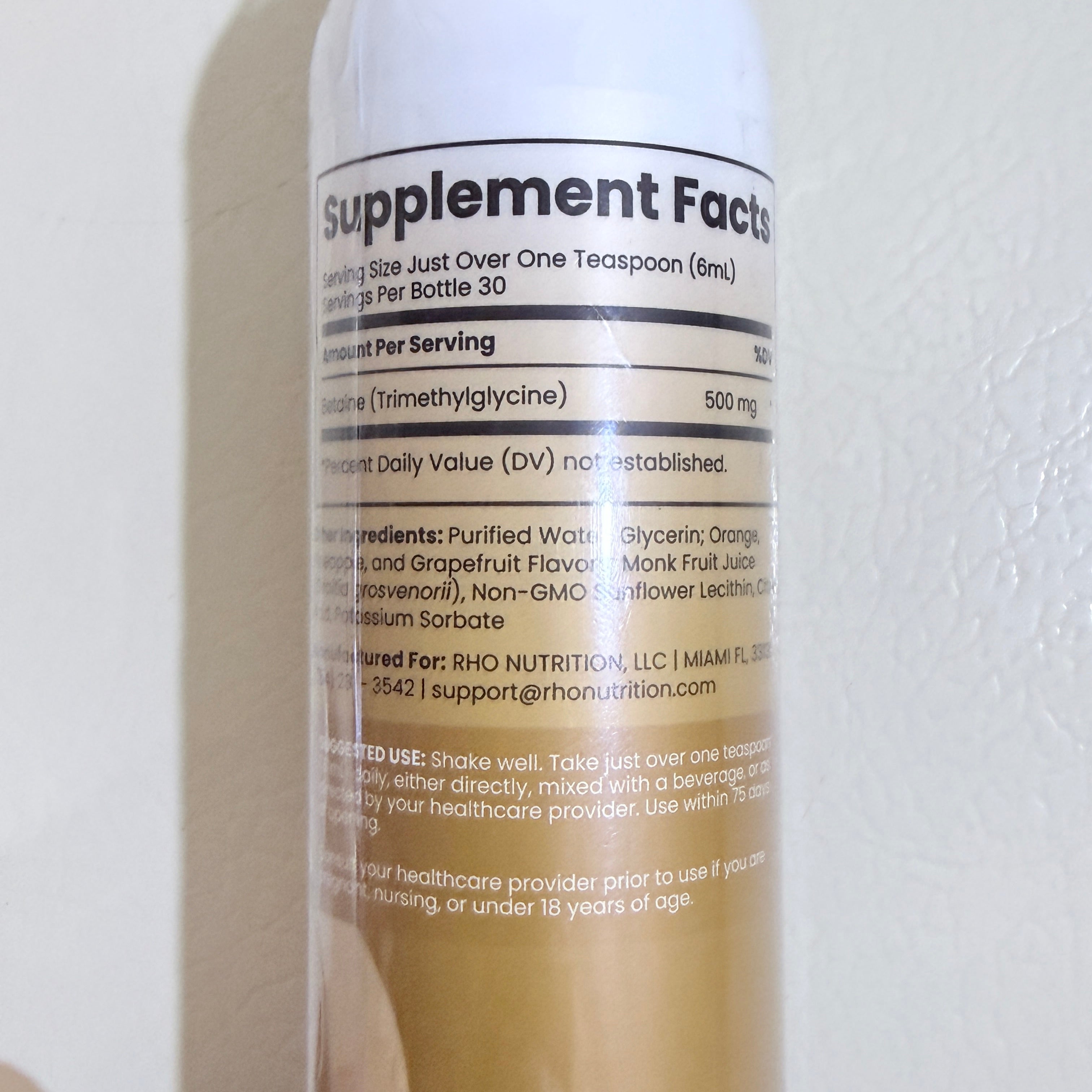 Rho Nutrition Liposomal TMG Trimethylglycine 500 mg 6 fl oz Liquid MFG 02/2026
