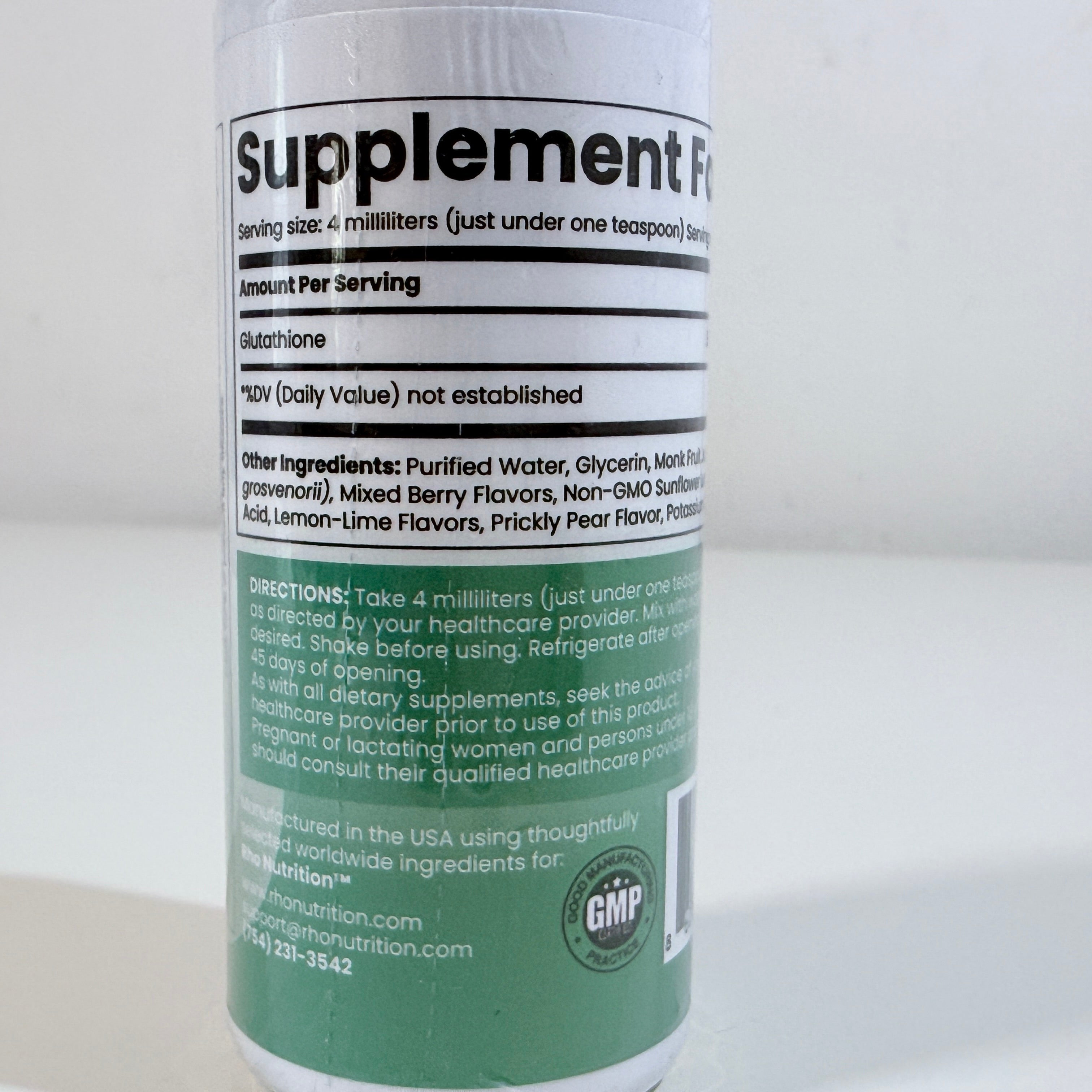 Rho Nutrition Liposomal Glutathione 500 mg 4 fl oz Liquid 30 Servings BB 12/2027
