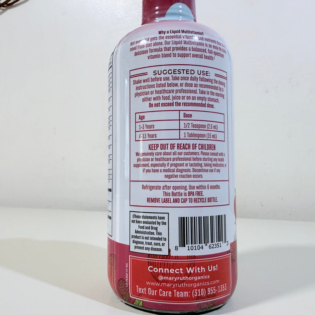 MaryRuth's Kids Morning Multivitamin with Lutein Liquid Apple Berry Blast 15.22 fl oz BB 07/2028