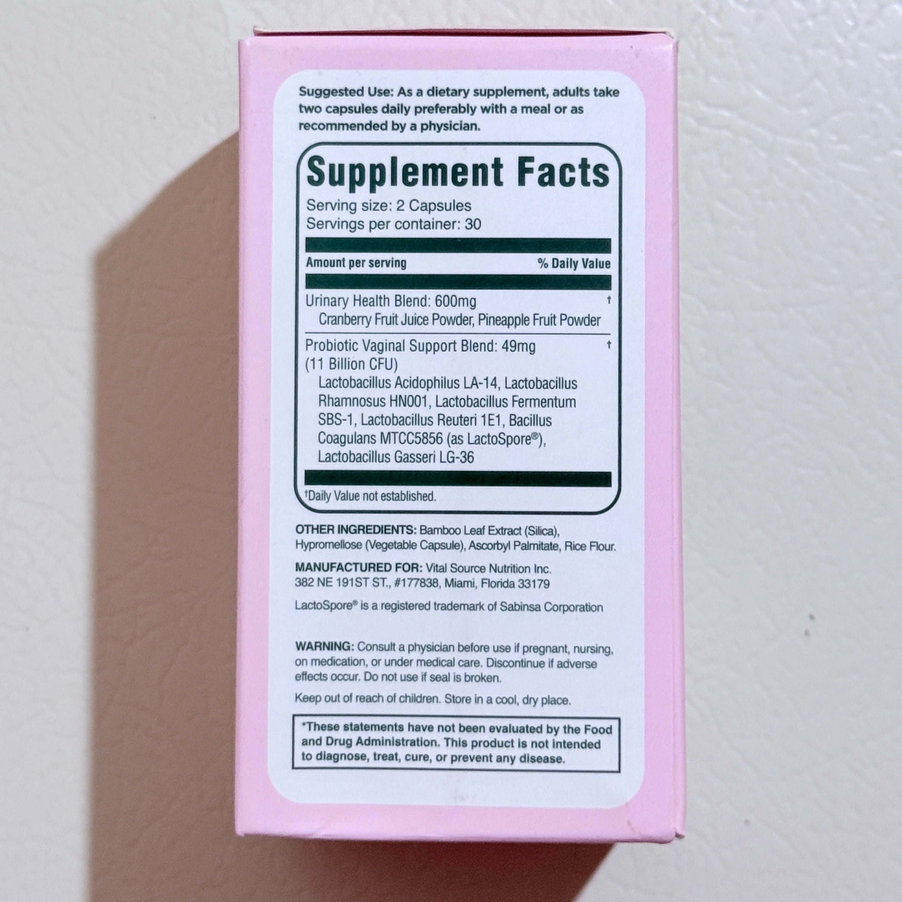 Vital Source Nutrition ViXi Feminine Balance Capsules 60 Count LactoSpore EXP 09/2027