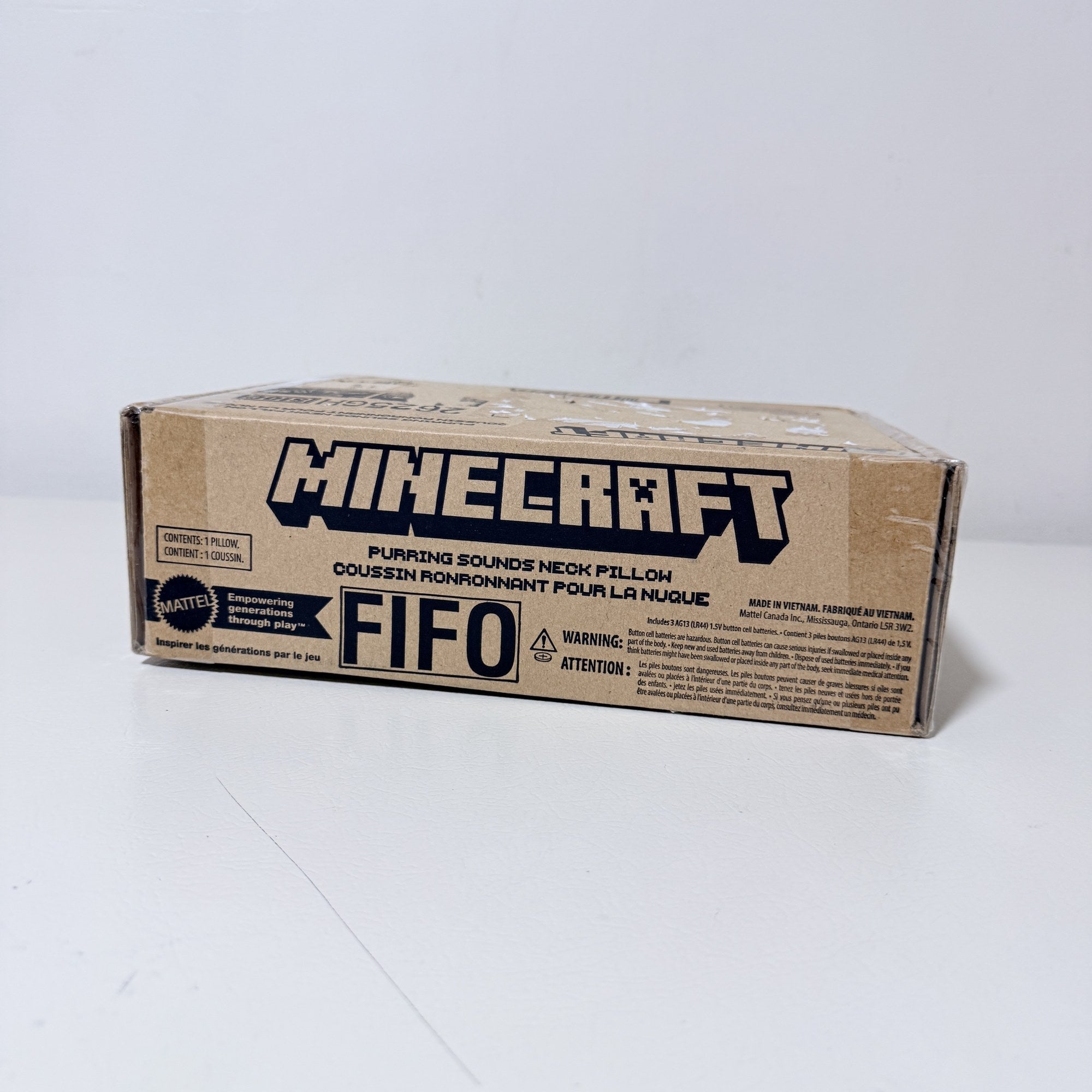 Minecraft Cat Plush Neck Pillow Purring Sounds Travel Toy Gray White