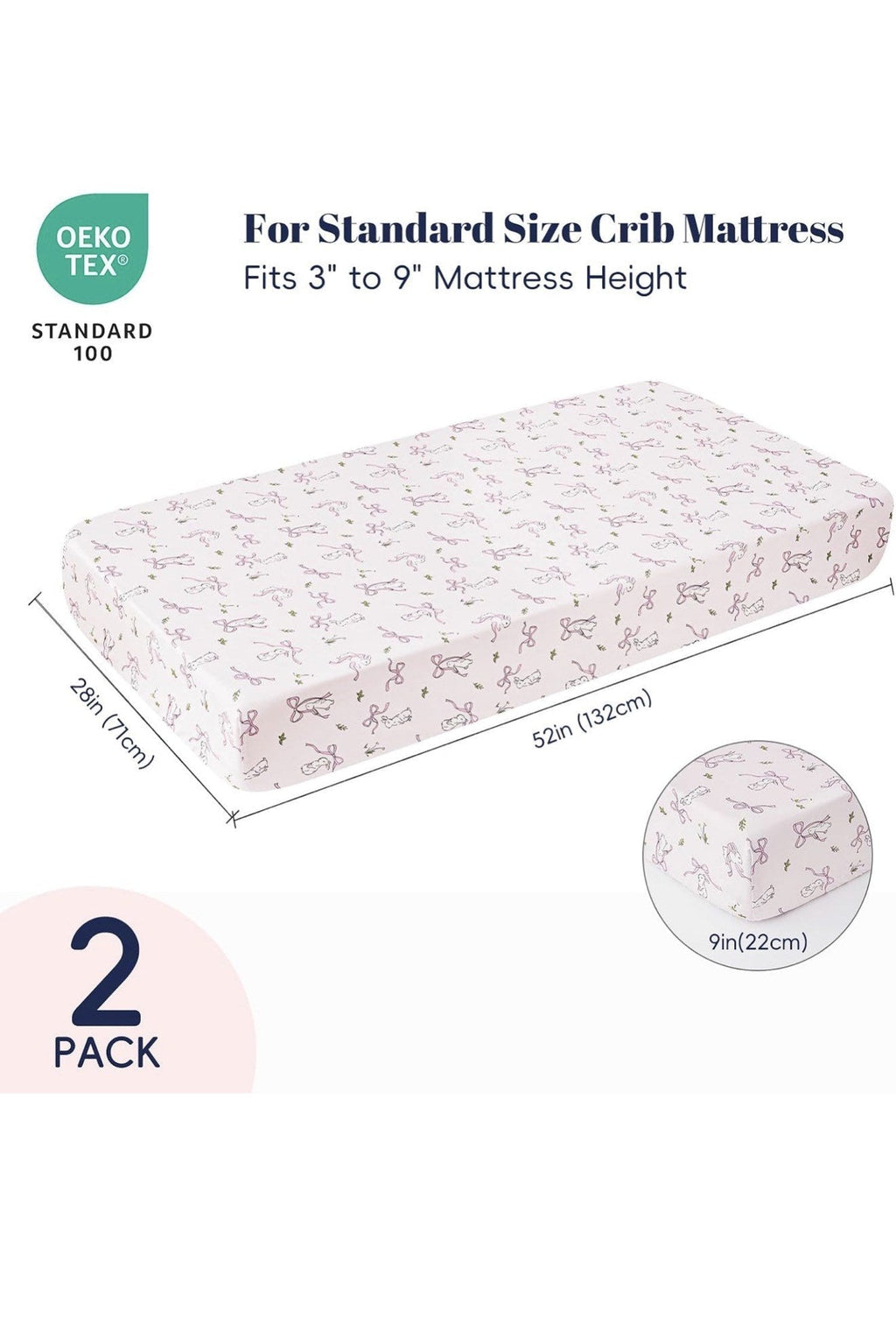 Baby Crib Sheets 2 Pack Fitted Standard Crib Rabbit and Floral Pink Cream