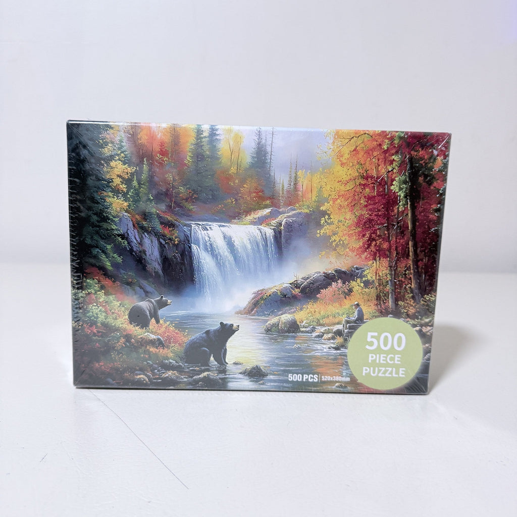 500 Piece Jigsaw Puzzle Waterfall Forest Bear Landscape 20.5 x 15 Inch