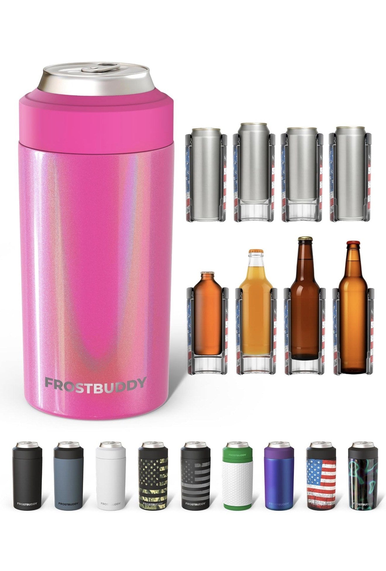 Frost Buddy Universal Buddy Can and Bottle Cooler Love Sparks Pink Glitter