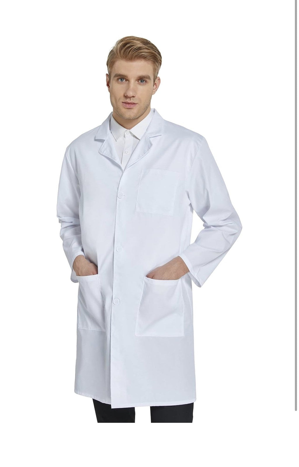 Lab Coat White XL Unisex Long Sleeve 3 Pocket Button Front Medical Coat