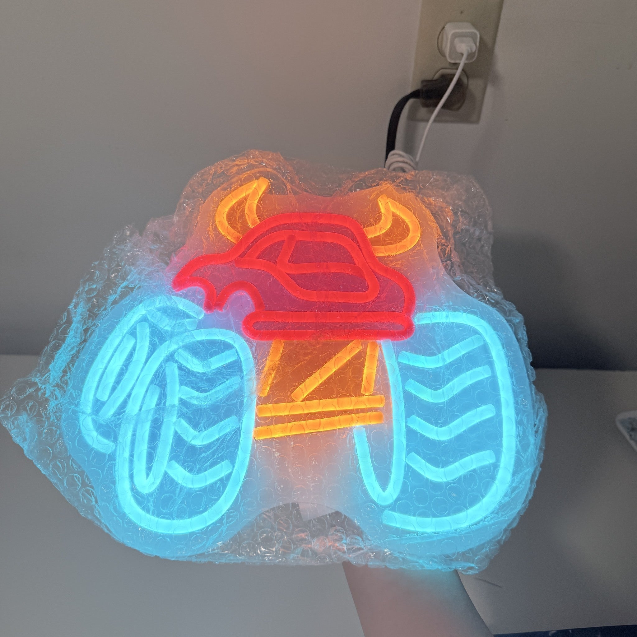 Monster Truck Neon LED Wall Light USB Red Blue 11.2in Kids Room Sign