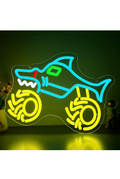 Shark Monster Truck Neon LED Wall Light USB Blue Yellow 13.7in Sign