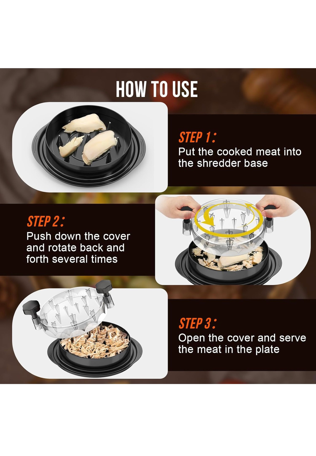 Chicken Shredder Twist Meat Shredding Tool for Pulled Pork Chicken Black