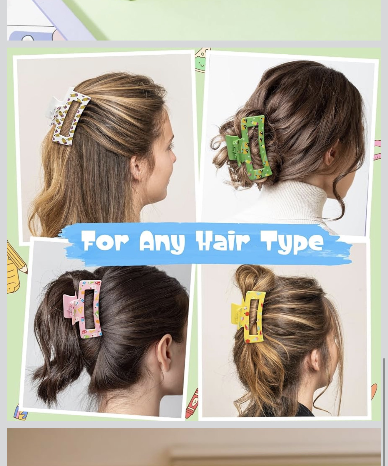 Hair Claw Clips 8 Pack School Teacher Print Large Clips Thick Hair