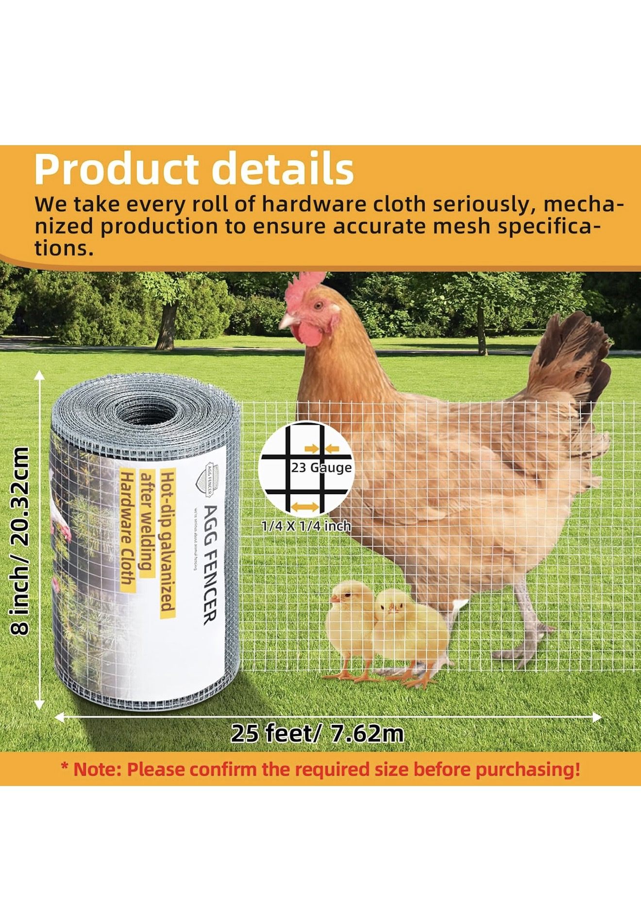 Hardware Cloth 8in x 25ft Galvanized Wire Mesh Quarter Inch 23 Gauge