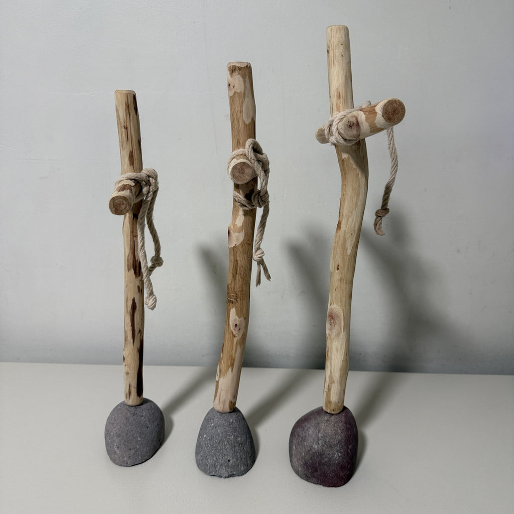 Kalalou Set of 3 Recycled Wood Crosses on Rock Bases Rustic Farmhouse Decor