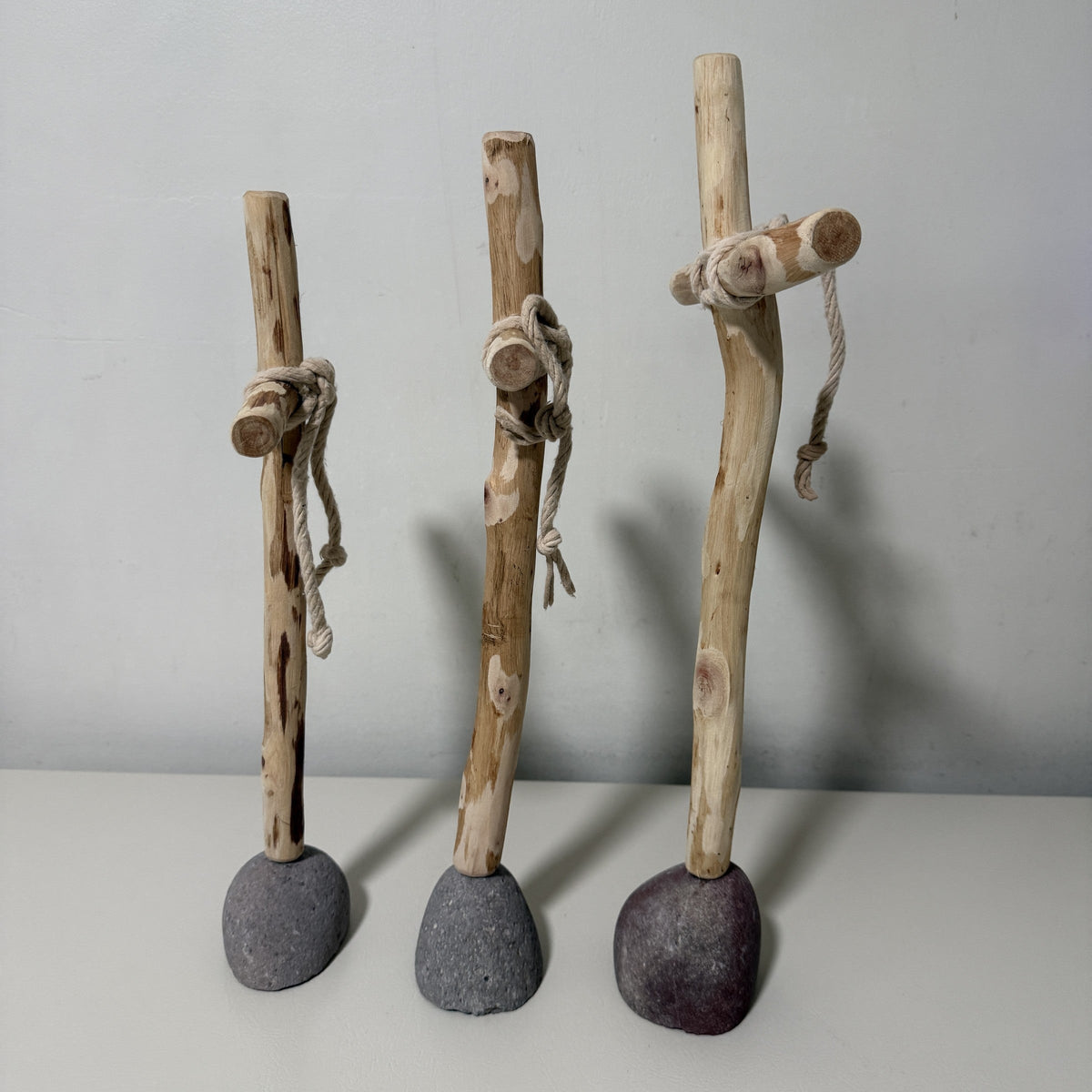 Kalalou Set of 3 Recycled Wood Crosses on Rock Bases Rustic Farmhouse Decor