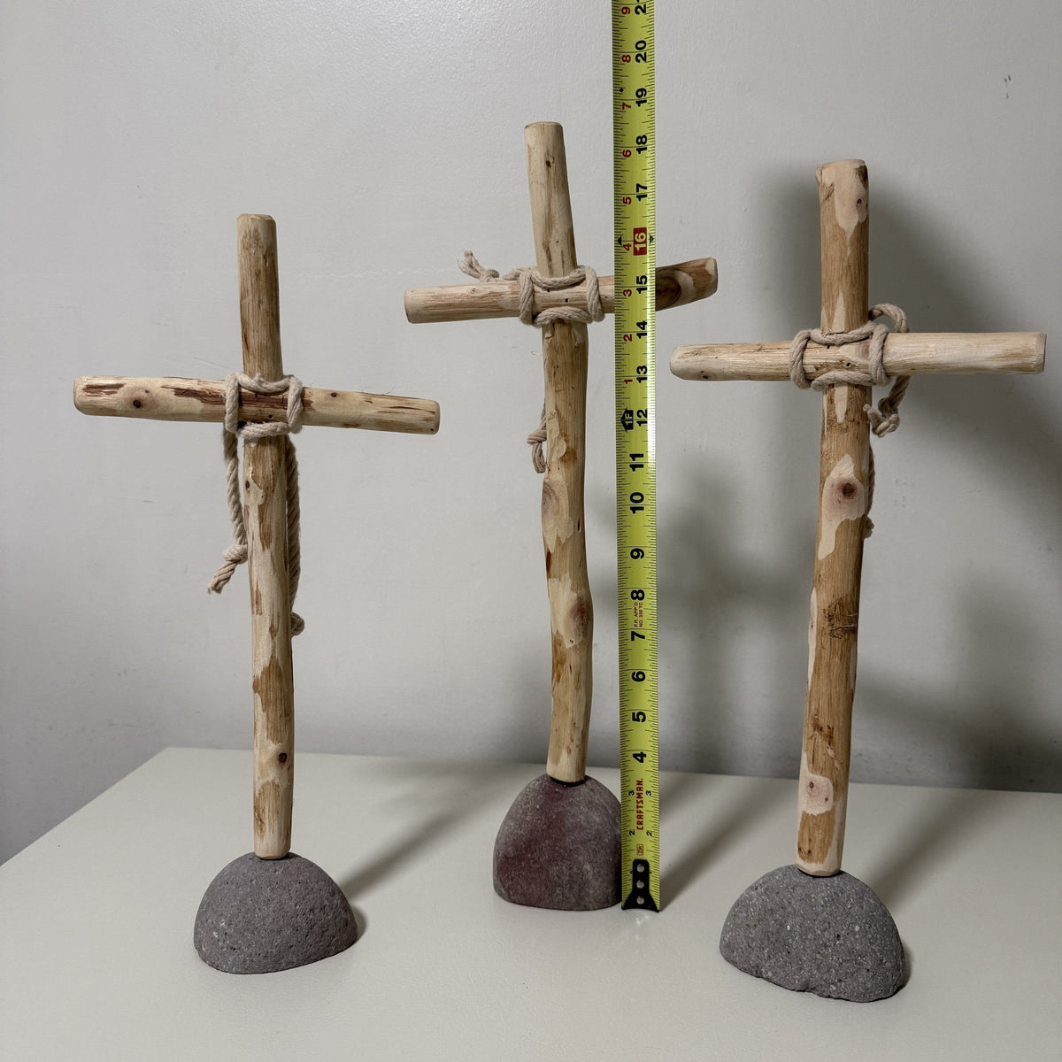 Kalalou Set of 3 Recycled Wood Crosses on Rock Bases Rustic Farmhouse Decor