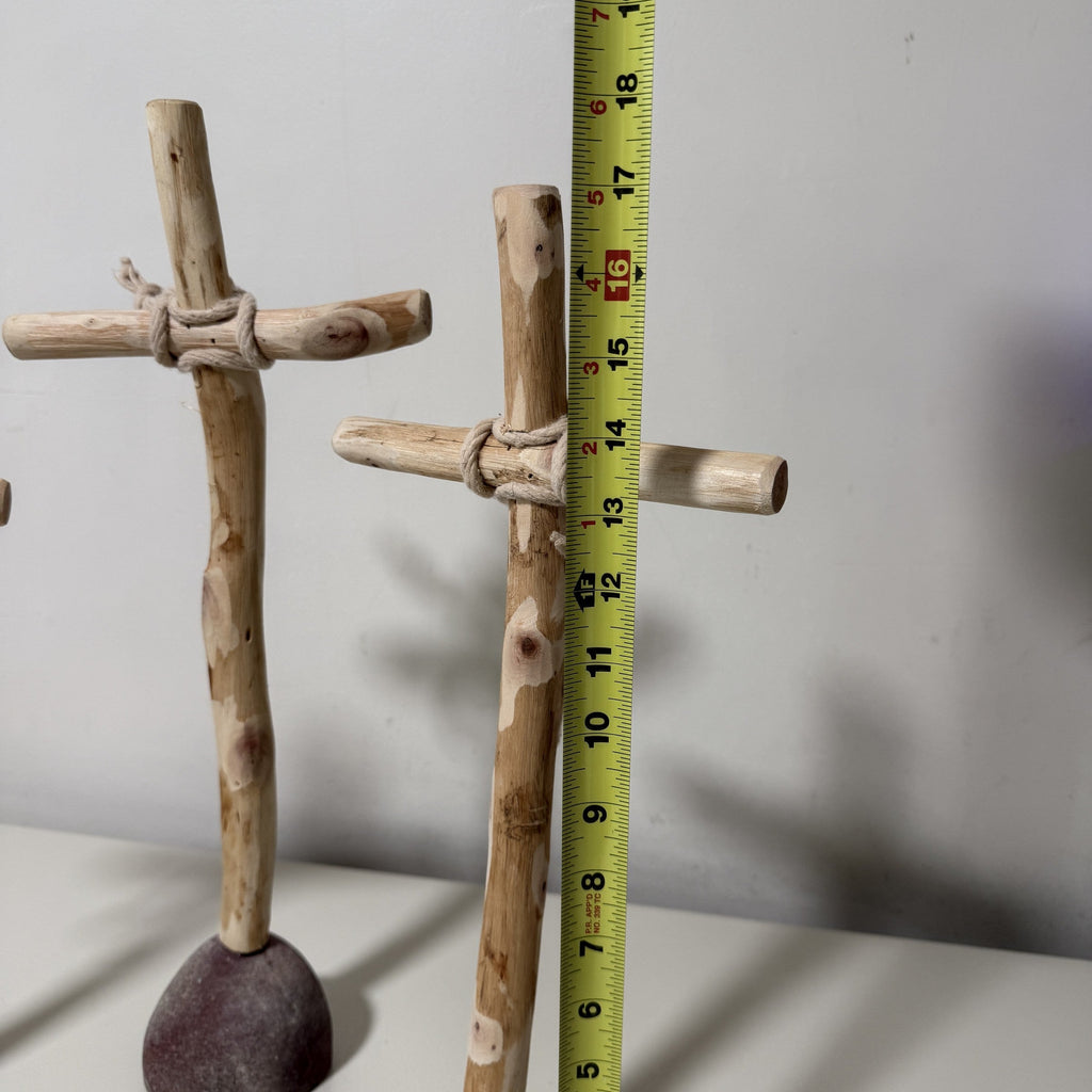 Kalalou Set of 3 Recycled Wood Crosses on Rock Bases Rustic Farmhouse Decor