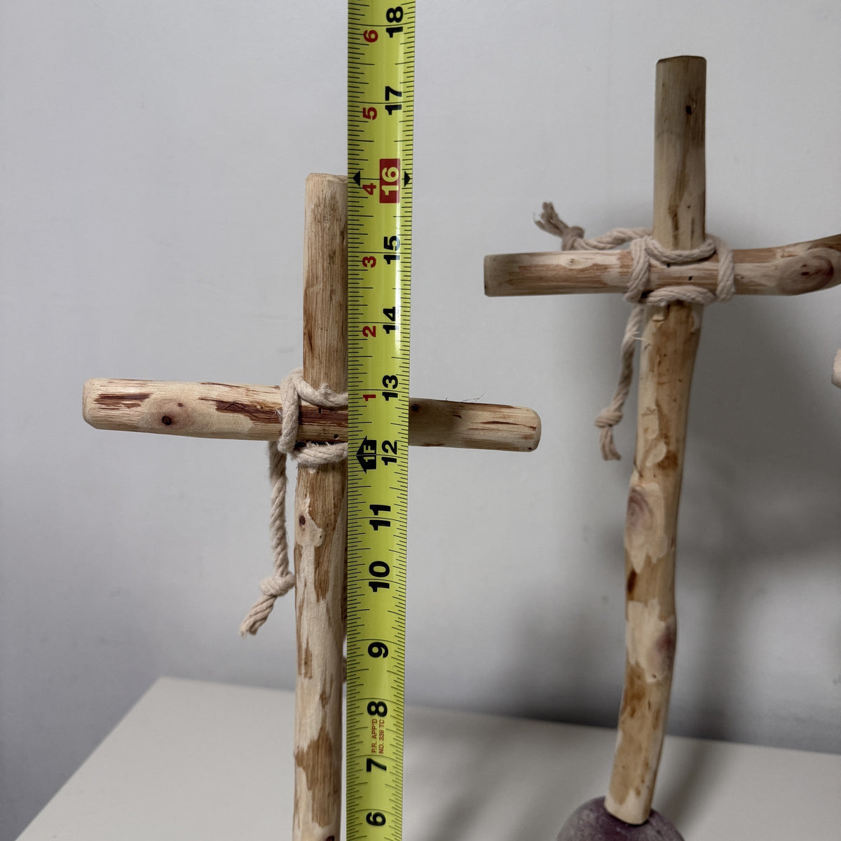 Kalalou Set of 3 Recycled Wood Crosses on Rock Bases Rustic Farmhouse Decor