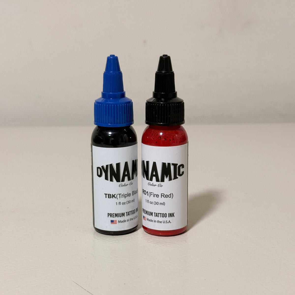 Dynamic Color Co Tattoo Ink 2-Pack, Triple Black and Fire Red, 1 fl oz Each, Exp 10/2028 and 08/2029