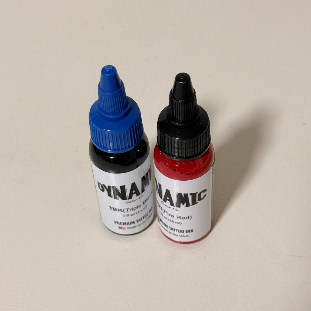 Dynamic Color Co Tattoo Ink 2-Pack, Triple Black and Fire Red, 1 fl oz Each, Exp 10/2028 and 08/2029